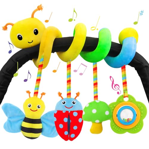 FPVERA Car Seat Toys for Babies 0-6 Months Upgraded Version Spiral Car Seat & Stroller Activity Toy. Soft Plush Hanging Toys with Rattles. Best Gift for Ages 0 and Up